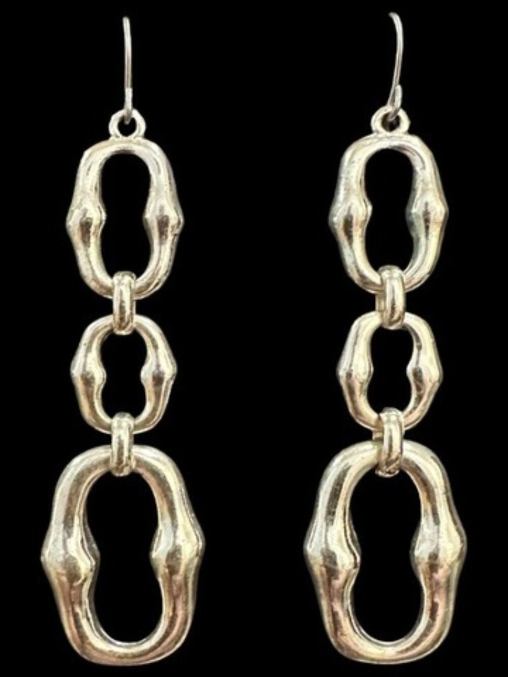 Silver Tone Dangle Earrings With Textured Links & Hooks 2.5 Inch Length